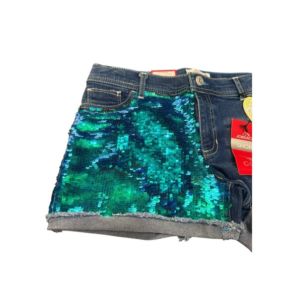 NWT Jordache Girls Mermaid FLIP Sequin Denim Shorts Blingy Dopamine Sass Size 16 - Picture 4 of 7
